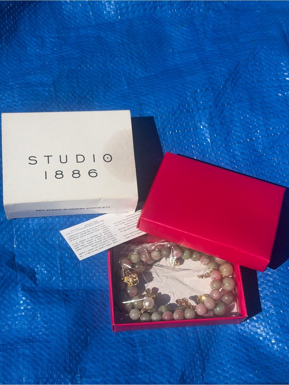 Studio Pink and Green Gemstone Beaded Bracelet Set with Gold Accents